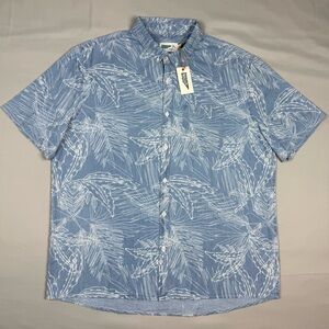 Wellen Mens Short Sleeve Button Down Shirt 2XL Floral Palm Tree Light Blue A8